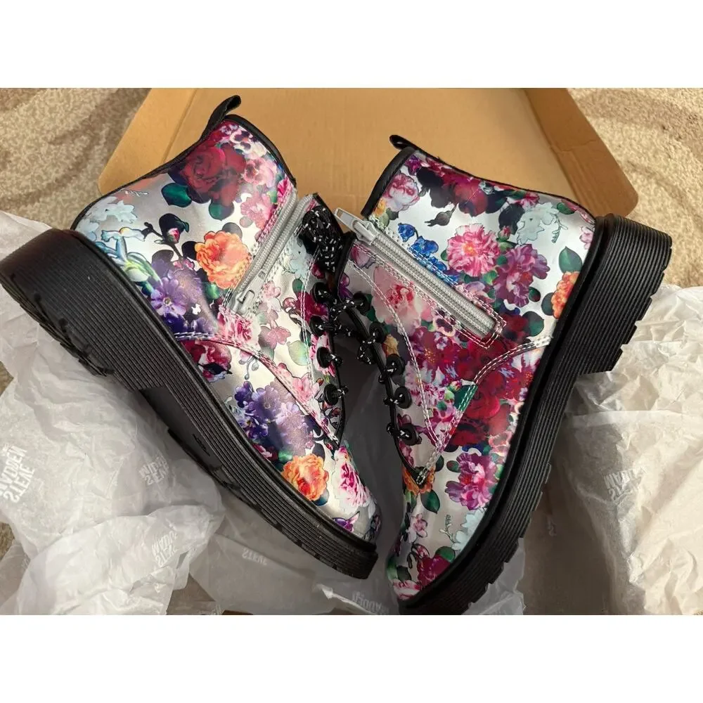 Steve Madden Kids JTelem Floral Side Zipper Lace Up Girls’ Combat Boots Size 5